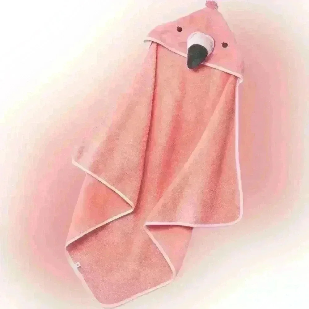 Pink Flamingo Hooded Towel Infant Baby Nursery Bath Cloud Island Gift si…